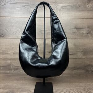 ZARA Shoulder Bag Hobo Black Faux Leather Slouchy Large Tote Purse Zip Closure